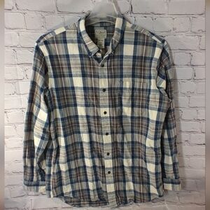 L.L. Bean Mens Slightly Fitted Large Scotch Plaid Flannel Button Down Blue White
